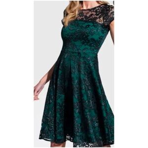 Adrianna Papell Green and Black Lace Midi Dress Size 2
